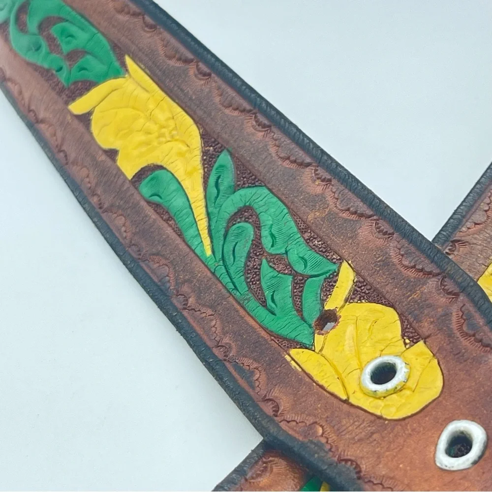 Vintage 70s Western Leather Tooled Belt | Embossed Name | Retro Rockabilly Hip